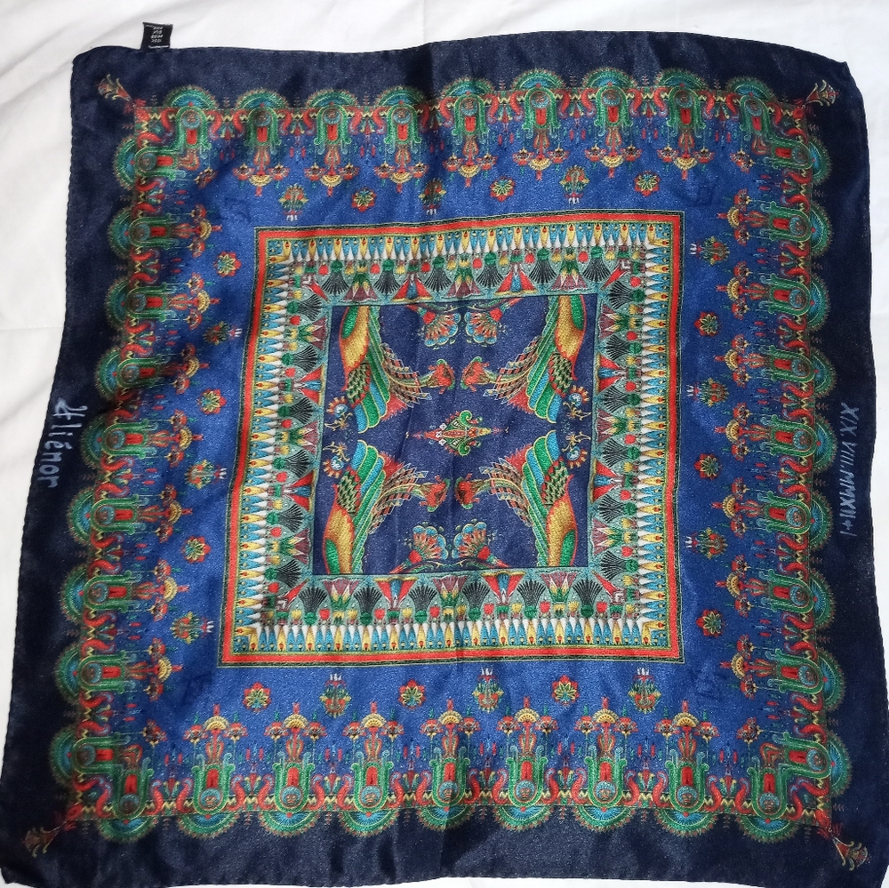 Vintage blue Italian silk scarf